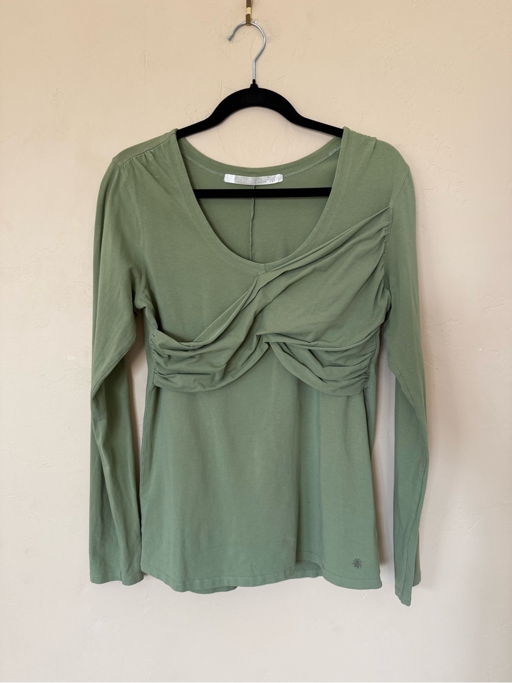 Twist Front Long Sleeve Top Athleta Sage Green Stretch Medium - Picture 2 of 9